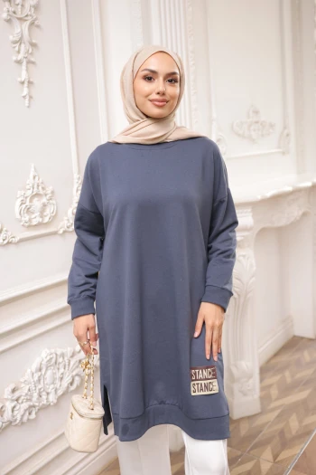 Antrasit Bisiklet Yaka Armalı Tunik