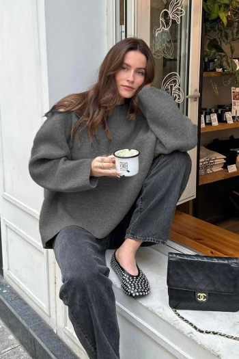 Antrasit Dik Yaka Triko Kazak