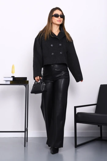 Antrasit Kısa Düğmeli Kaşe Ceket