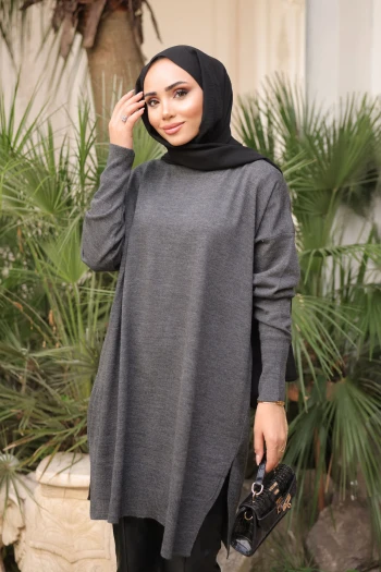 Antrasit Soğuk İplik Merserize Triko Kazak