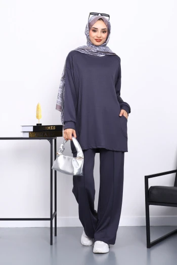 Antrasit Yan Cepli Omuz Parçalı Alt Çımalı Modal Takım