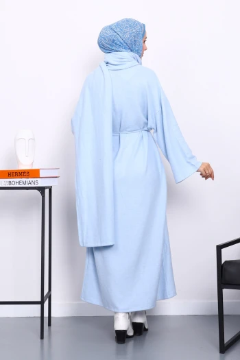 Bebe Mavi Bisiklet Yaka Bel Kuşaklı Elbise