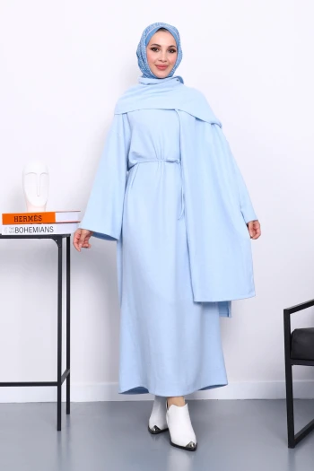 Bebe Mavi Bisiklet Yaka Bel Kuşaklı Elbise