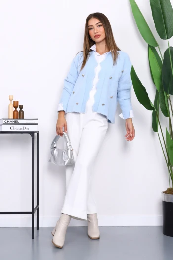 Bebe Mavi Düğme Detaylı Angora Yumoş Triko Hırka