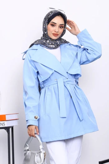 Bebe Mavi Kruvaze Yaka Astarlı Trençkot