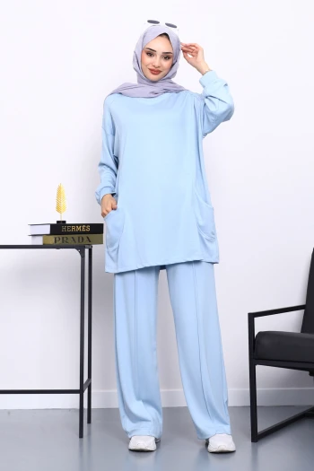 Bebe Mavi Yan Cepli Omuz Parçalı Alt Çımalı Modal Takım