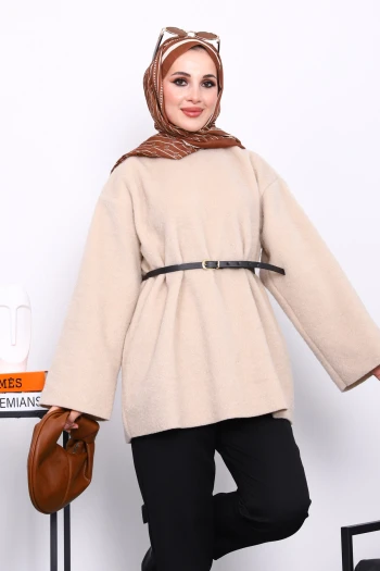 Bej Bel Kemerli Angora Tunik