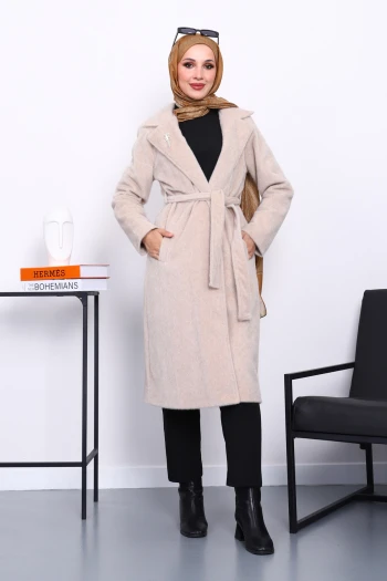 Bej Kruvaze Yaka Cepli Angora Kaban