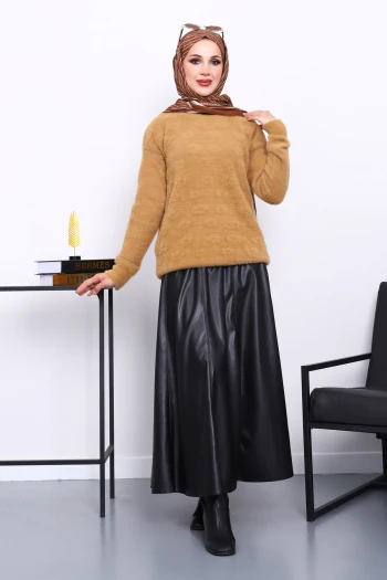 Bisküvi Bisiklet Yaka Angora Yumoş Triko Kazak