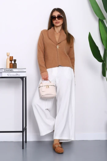 Bisküvi Tek Düğmeli  Angora Yumoş Hırka