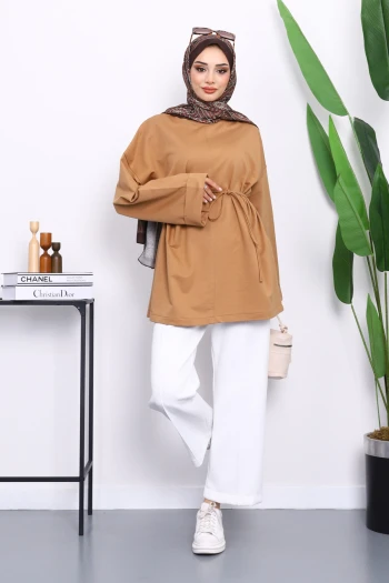 Bisküvi Yanları Yırtmaçlı Bel İpli Tunik