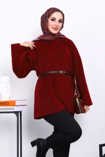 Bordo Bel Kemerli Angora Tunik