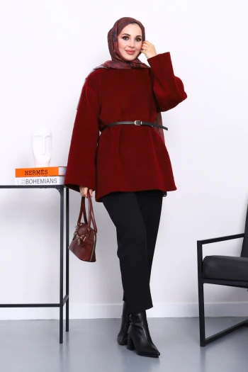 Bordo Bel Kemerli Angora Tunik