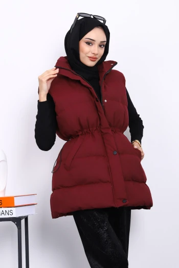 Bordo Bel Lastikli Cepli Şişme Yelek