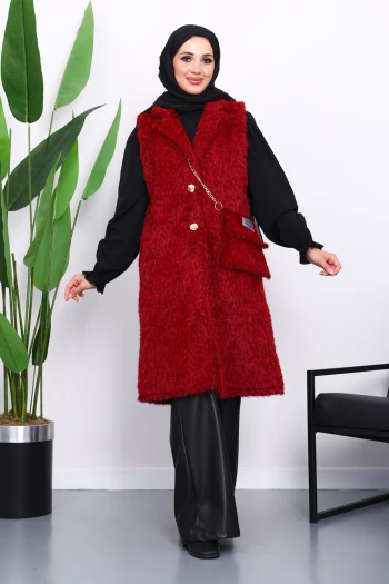 Bordo Çanta Detaylı Angora Yelek
