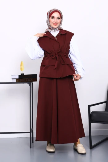 Bordo Cepli Yelek Etekli Bondit Takım