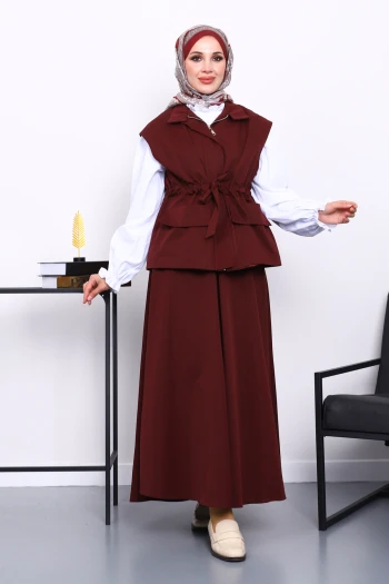 Bordo Cepli Yelek Etekli Bondit Takım