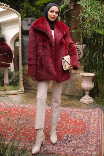 Bordo Astarlı Kürk Kaban