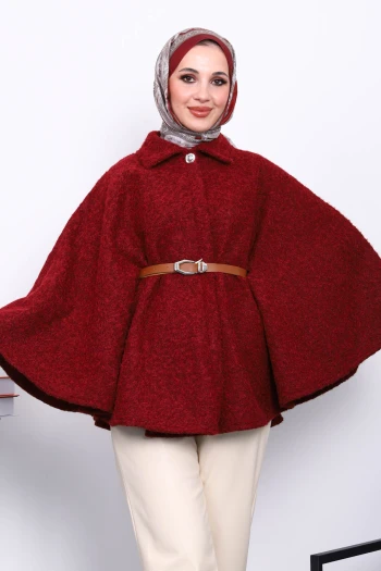 Bordo Kemerli Kaşe Panço