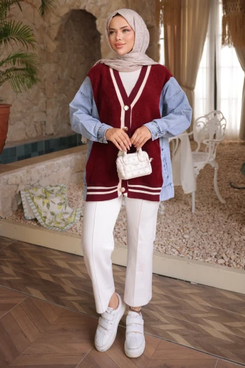 Bordo Kot Garnili Yumoş Triko Hırka