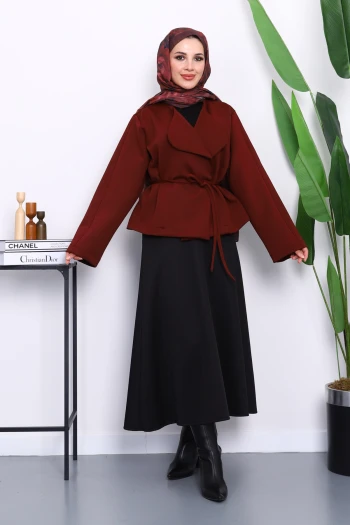 Bordo Şal Yaka Scuba Puf Kısa Ceket