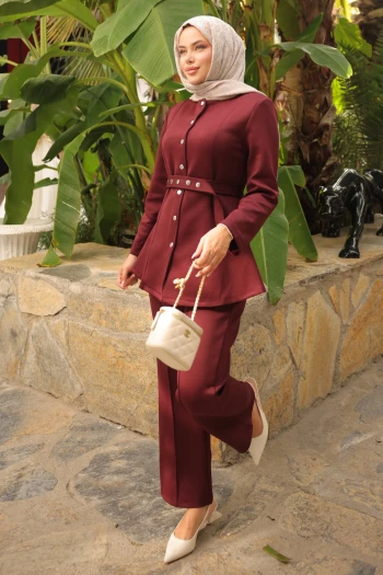 Bordo Scuba Çıtçıtlı Ceket Pantolonlu Takım