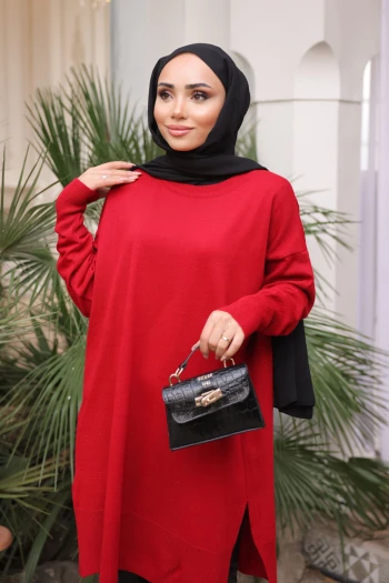 Bordo Soğuk İplik Merserize Triko Tunik