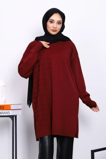 Bordo Soğuk İplik Merserize Triko Tunik