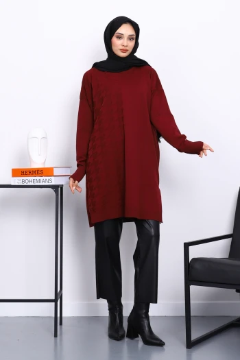 Bordo Soğuk İplik Merserize Triko Tunik