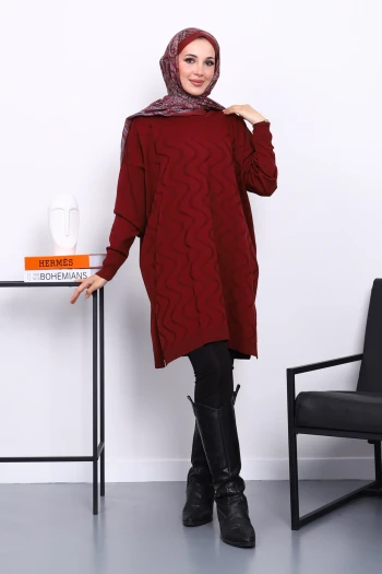 Bordo Soğuk İplik Merserize Triko Tunik