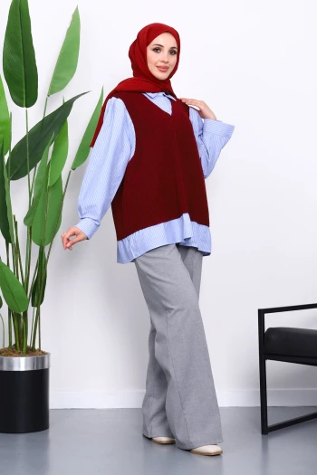 Bordo Triko Garnili Gömlek