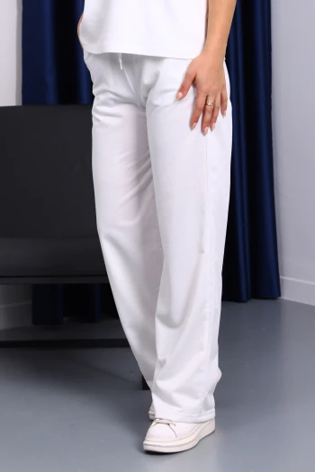 Ekru Bel Lastikli İki İplik Palazzo Eşofman Alt