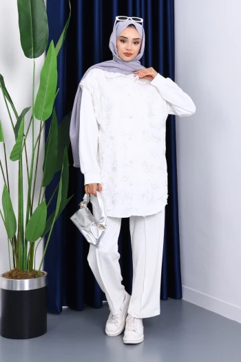 Ekru Pul Payetli 3 'lü Takım