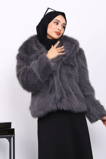 Füme Astarlı Kısa Kürk Kaban