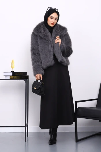 Füme Astarlı Kısa Kürk Kaban