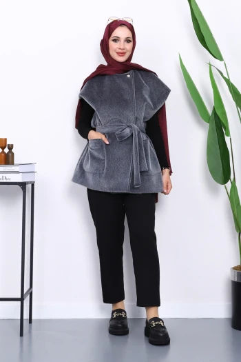 Füme Cepli Kemerli Kaşe Yelek