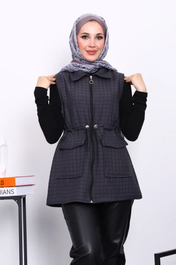 Füme Fermuarlı Kapitone Yelek