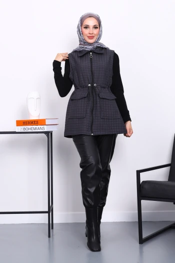 Füme Fermuarlı Kapitone Yelek