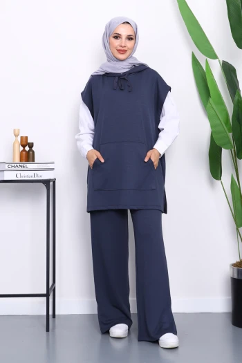 Füme Kapşonlu Süveter Pantolonlu Modal Takım