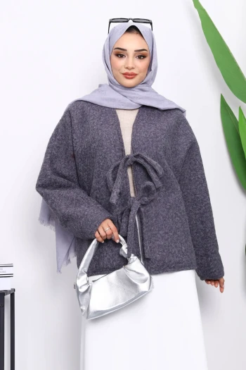 Füme Önü Bağlamalı Keçe Kimono Ceket