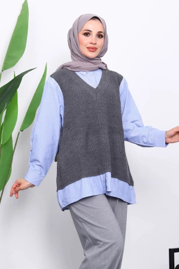 Füme Triko Garnili Gömlek