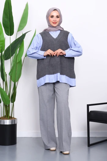 Füme Triko Garnili Gömlek