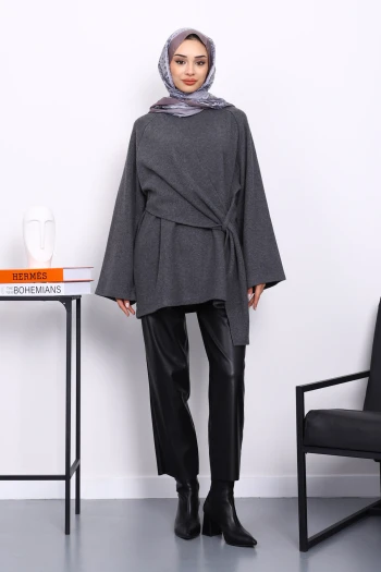 Füme Yandan Şallı Fitilli Tunik