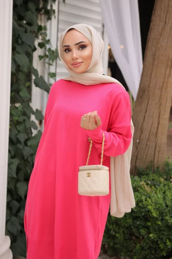 Fuşya Soğuk İplik Merserize Triko Kazak