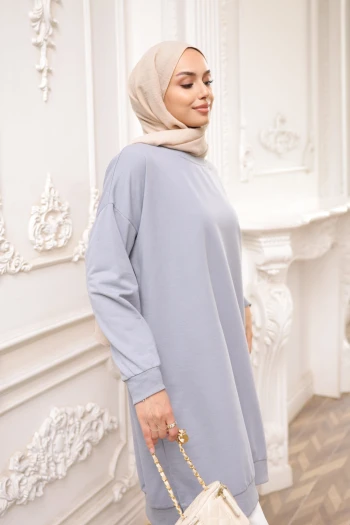 Gri Bisiklet Yaka Armalı Tunik