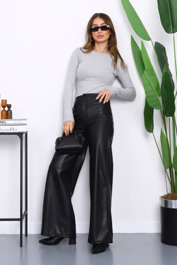 Gri Bisiklet Yaka Modal Crop Bluz