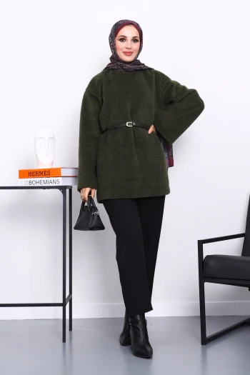 Haki Bel Kemerli Angora Tunik