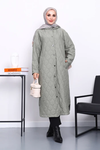 Haki Kapitone Kapşonlu Trençkot