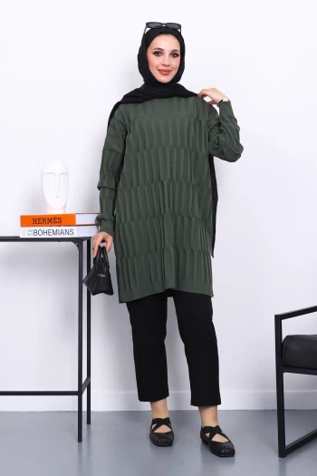 Haki Soğuk İplik Merserize Triko Tunik