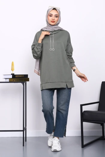 Haki Yaka Detaylı Modal Tunik